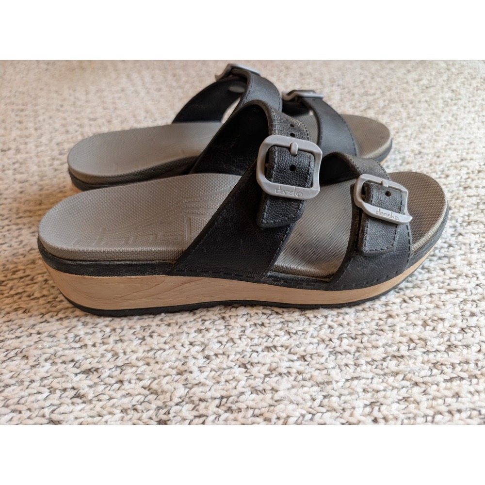 Dansko Kandi Sandals Women Size 41 US 9.5 Black Comfort Wedge Buckle